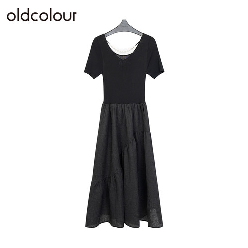 oldcolour欧珂夏季气质日常通勤修身A字针织连衣裙女Q221017A1