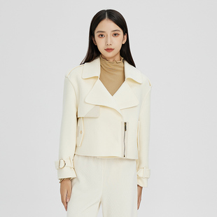 oldcolour双面1呢拉链短款外套冬时尚羊毛大衣女O41154413-1599