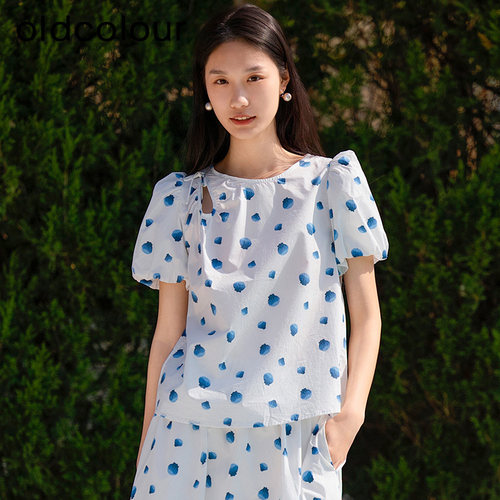 oldcolour欧珂夏季纯棉简约休闲时尚泡泡袖套头衫女Q29011347