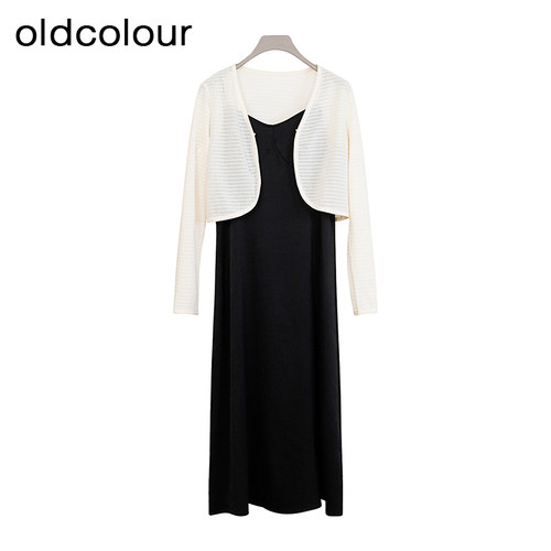 oldcolour商场同款春秋季撞色气质长袖连衣裙套装女P381002A1-759