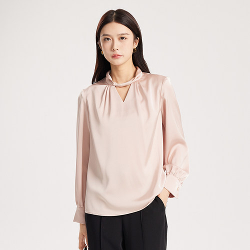 oldcolour春新款法式高级设计感缎面气质长袖衬衫女Q120113A1-499
