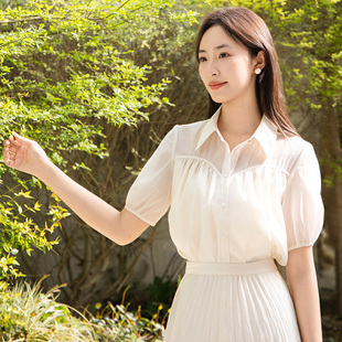 459 女Q23011121 分oldcolour夏轻都市优雅简约别致百搭泡泡袖 衬衫