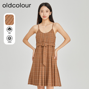 599 高腰显瘦格子百褶吊带连衣裙女O13104087B 分 oldcolour春季