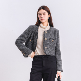 外套女4480406A1 通勤灰色圆领毛边小香风短款 899 时尚 NUTS冬新款