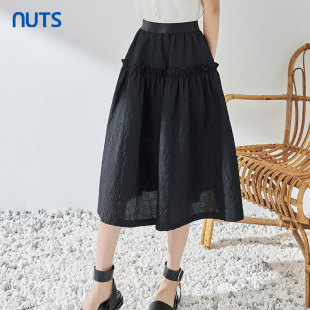 459 黑色优雅气质百搭松紧腰半身裙322063007B NUTS夏季 新品