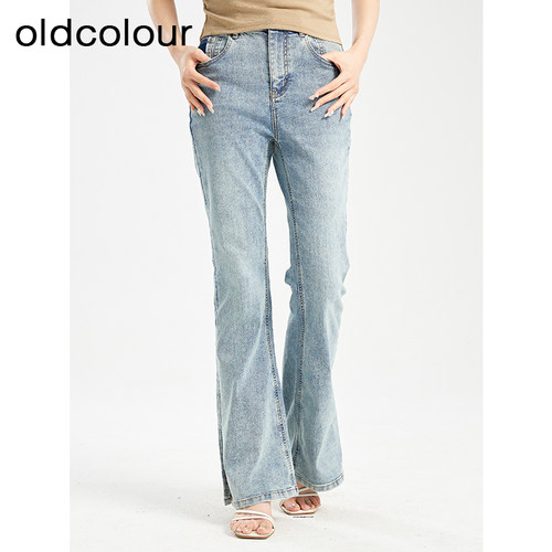 oldcolour夏季新款通勤气质百搭开叉微喇牛仔裤女-499
