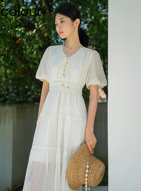 oldcolour夏季新款小清新气质高腰短袖蛋糕连衣裙女Q251005A1-899