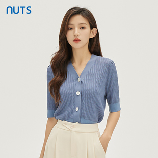 气质通勤风V领针织开衫 时尚 短外套女332052035 新款 NUTS秋季