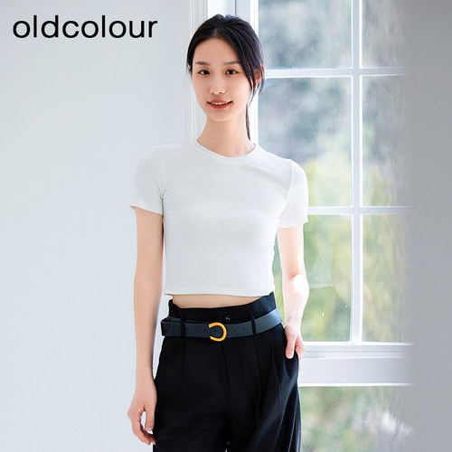 oldcolour夏季简约修身纯色休闲通勤百搭短袖T恤女