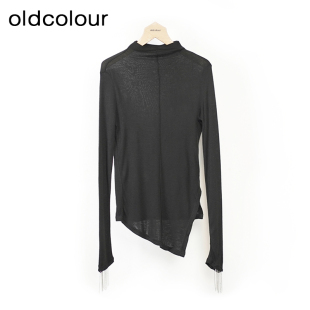 oldcolour黑色薄款T恤冬季宽松高领打底衫上衣女O44023415-699