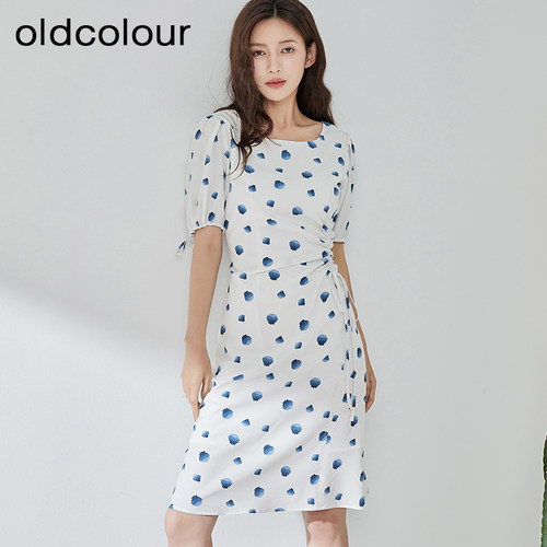 oldcolour欧珂夏季时尚日常休闲简约修身短袖连衣裙女Q24101173B