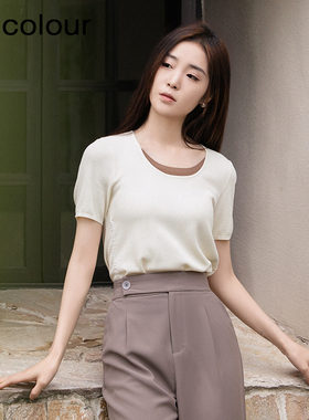 oldcolour夏新款设计感百搭抽褶套头上衣假两件女BR220509A1-459