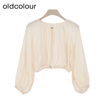 oldcolour夏季新款简约薄款宽松长袖罩衫短外套女-559