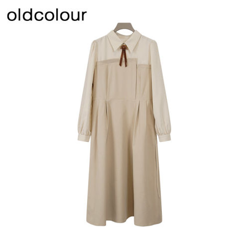 oldcolour春秋款森女系通勤减龄宽松长袖连衣裙女BQ381005A1-699