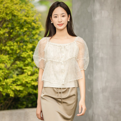 oldcolour轻奢夏季泡泡袖上衣