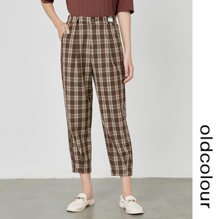 女O31073144 高腰显瘦直筒休闲裤 459 秋款 oldcolour复古格子哈伦裤