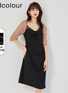 oldcolour2023夏黑色法式优雅气质高腰显瘦连衣裙HO26102447-899
