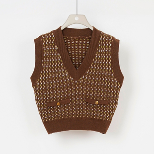 针织马甲女335053379 V领小香风背心设计感小个子短款 NUTS秋款 新款