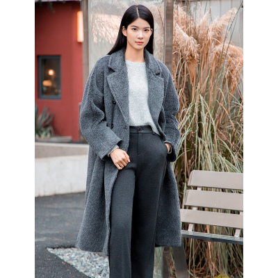 NUTS冬季灰色高级感气质中长款双面毛呢大衣外套女4441506A1-5999