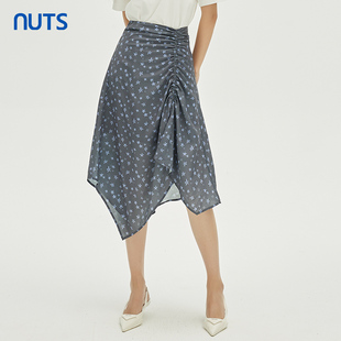 气质不规则设计抽褶星星印花半身长裙332061036 时尚 NUTS秋季 新款