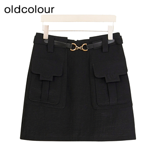 oldcolour商场同款春秋款黑色时尚显瘦设计感短裙女P24061431-559