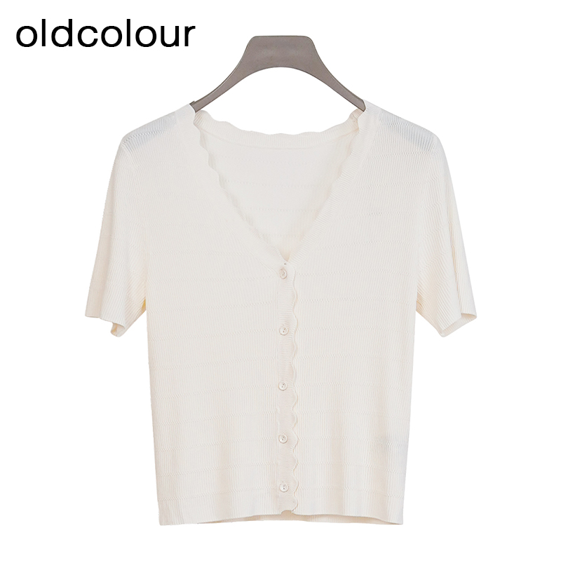 oldcolour商场同款夏款V领花边领时尚短外套女GP21053748-399