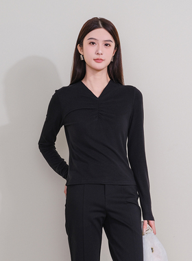 oldcolour冬新款纯色V领宽松百搭长袖T恤打底内搭女P420201A1-399