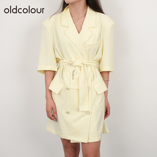 oldcolour21夏显瘦翻领西装 1199 收腰绑带设计连衣裙N24101447