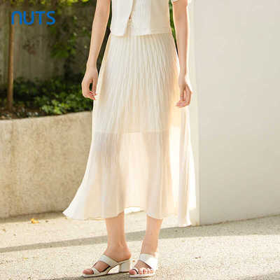 NUTS半身裙赫本风百褶高腰新款