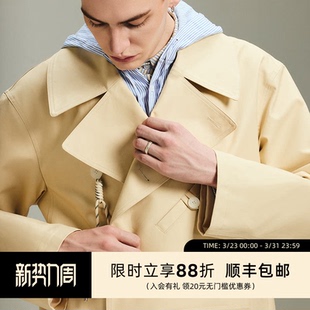 中性廓形外套 真丝翻领短风衣马印花丝巾极简落肩袢宽松英式