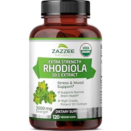 Zazzee USDA Organic Rhodiola 10:1 Exract， 3000 mg Strengt