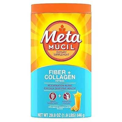 Metamucil Daily Fiber + Collagen， Psyllium Husk Powder， P