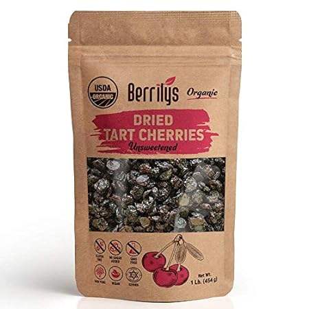 Berrilys Organic Dried Tart Cherries， 1 lb， Pitted， Non-G