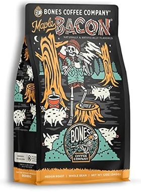 Bones Coffee Company Maple Bacon Ground Coffee Beans， Low
