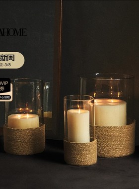 新款Hohme 欧式简约玻璃和黄麻灯笼家居桌面装饰摆件 46331436