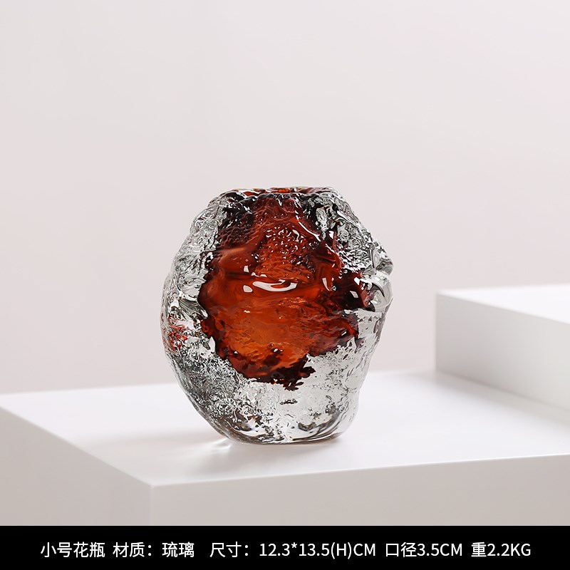 新款琥珀色花f瓶轻奢艺术摆件客厅茶几电视柜可水培插花花器装饰