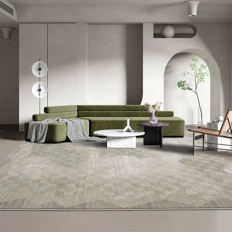 新款地毯客厅绿d色系茶几毯现代简约H地垫北欧高级几何短毛混纺立