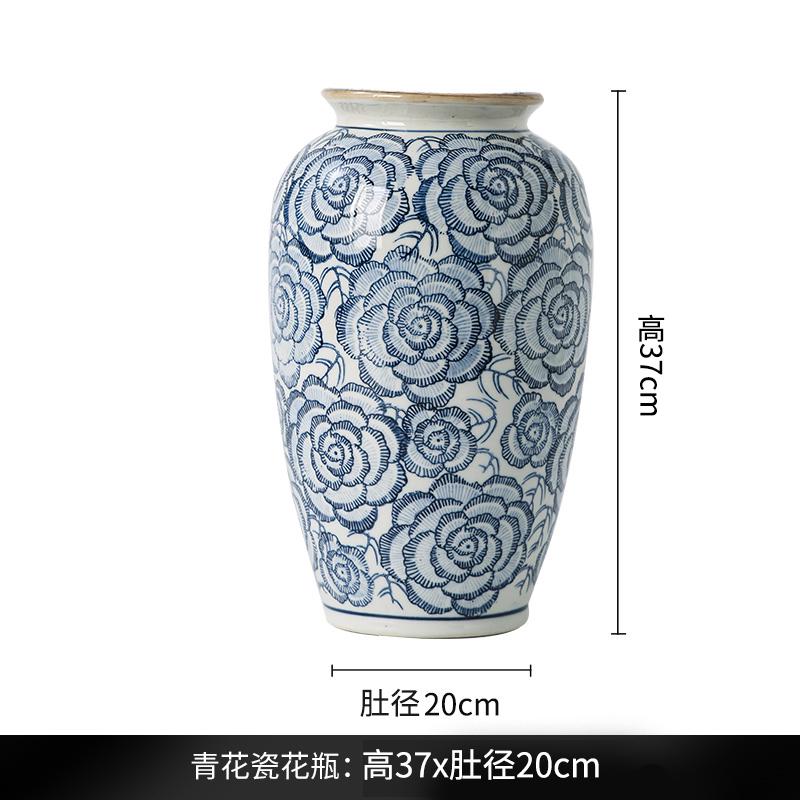 新款雨彤新中式仿古手绘青花瓷花瓶摆件中L式古香古色客厅水培插