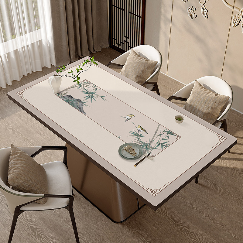 新款中式餐桌垫轻奢高级感桌布防水防油I免洗防烫桌面垫茶几布隔