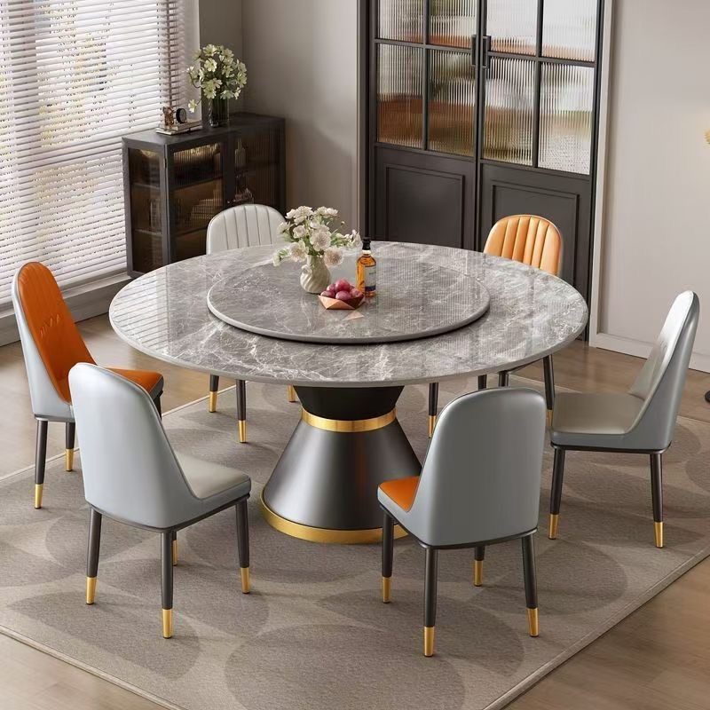 新款岩板餐桌简约圆形家用小户型大理石圆桌N轻奢现代高端带电磁
