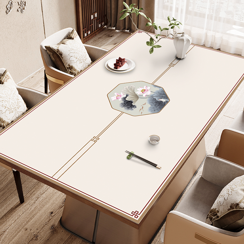 新款新中式古风桌k布中国风皮革茶几餐桌垫高级感防水防油免洗桌