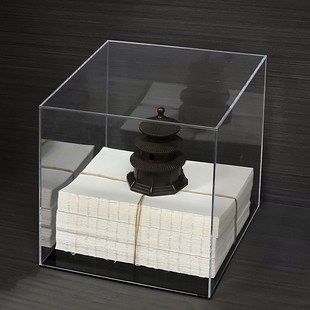 新款新中式侘寂风样n板房书房桌面饰品花瓶花艺卷轴书柜太石湖摆