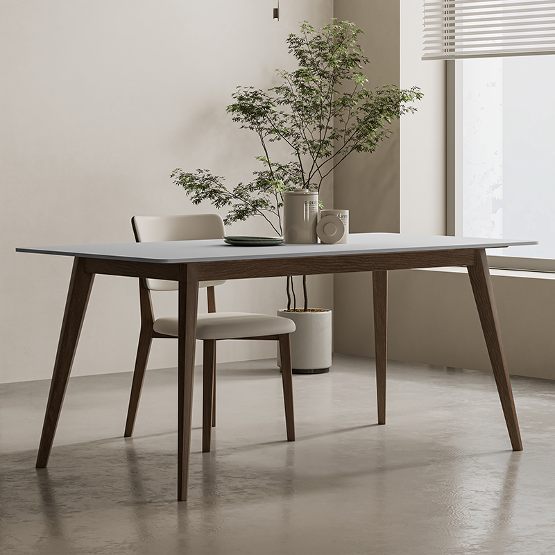 新款德利a丰岩板餐桌北欧小户型家用饭桌子侘寂风新中式实木餐桌