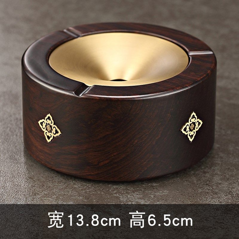 新款防飞灰缸带盖j烟灰缸家用客厅黑檀实木办公室新中式设计高级