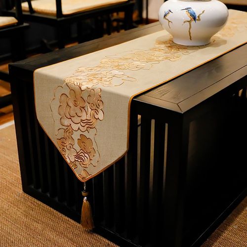 新款新中式刺秀茶旗桌布禅意防水轻奢高级L感防滑茶道布艺茶台高