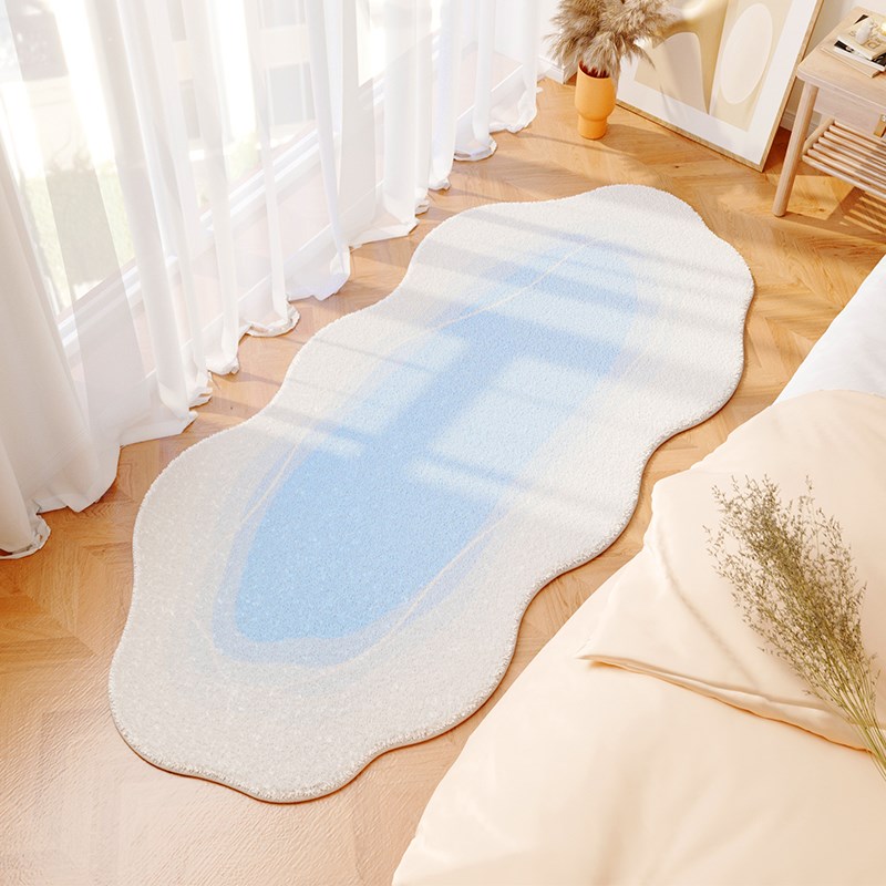 新款奶油风地毯卧室床边毯夏天客厅异形浅绿O色云朵地毯不规则房