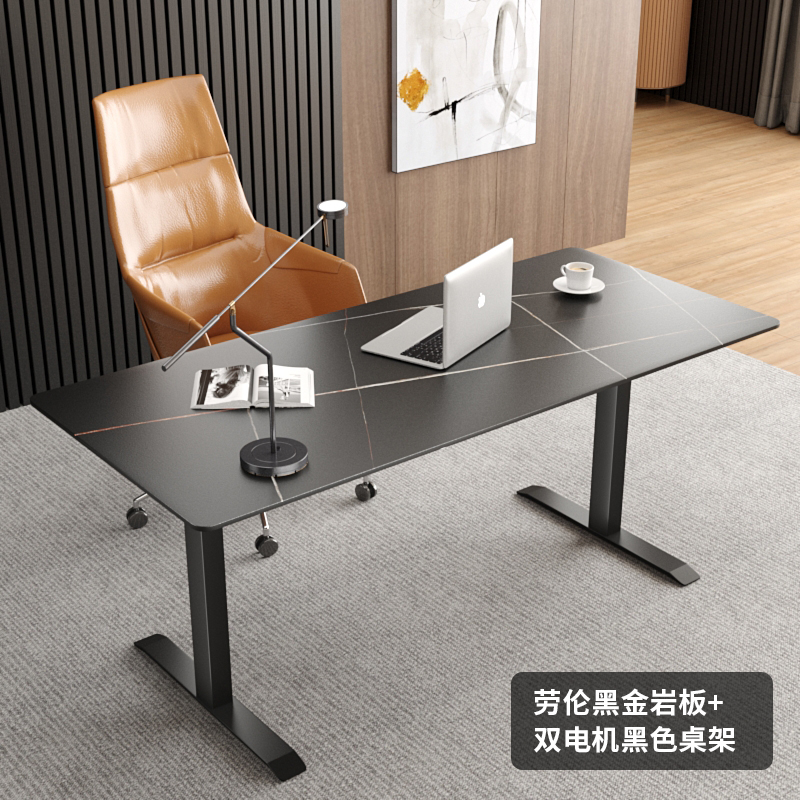 新款电动升降桌岩板现代t简约轻奢工作台自动电脑桌家用学习书桌