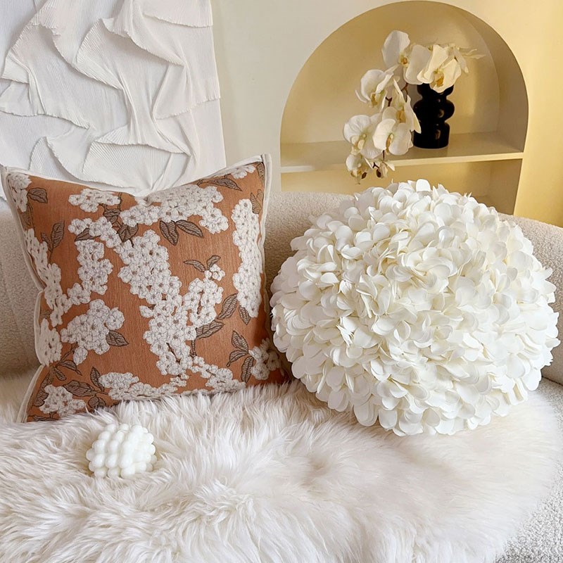 优复古花朵抱枕橘色客厅沙发vins田园轻奢靠垫飘窗样板间靠枕.