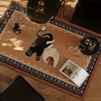 新款新中式桌布防水免q洗皮革长方形餐桌垫轻奢高级感茶几垫垫布
