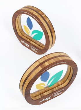 新品创意实木水晶奖杯定制树叶彩色奖牌J绿色环保活动植树节奖牌